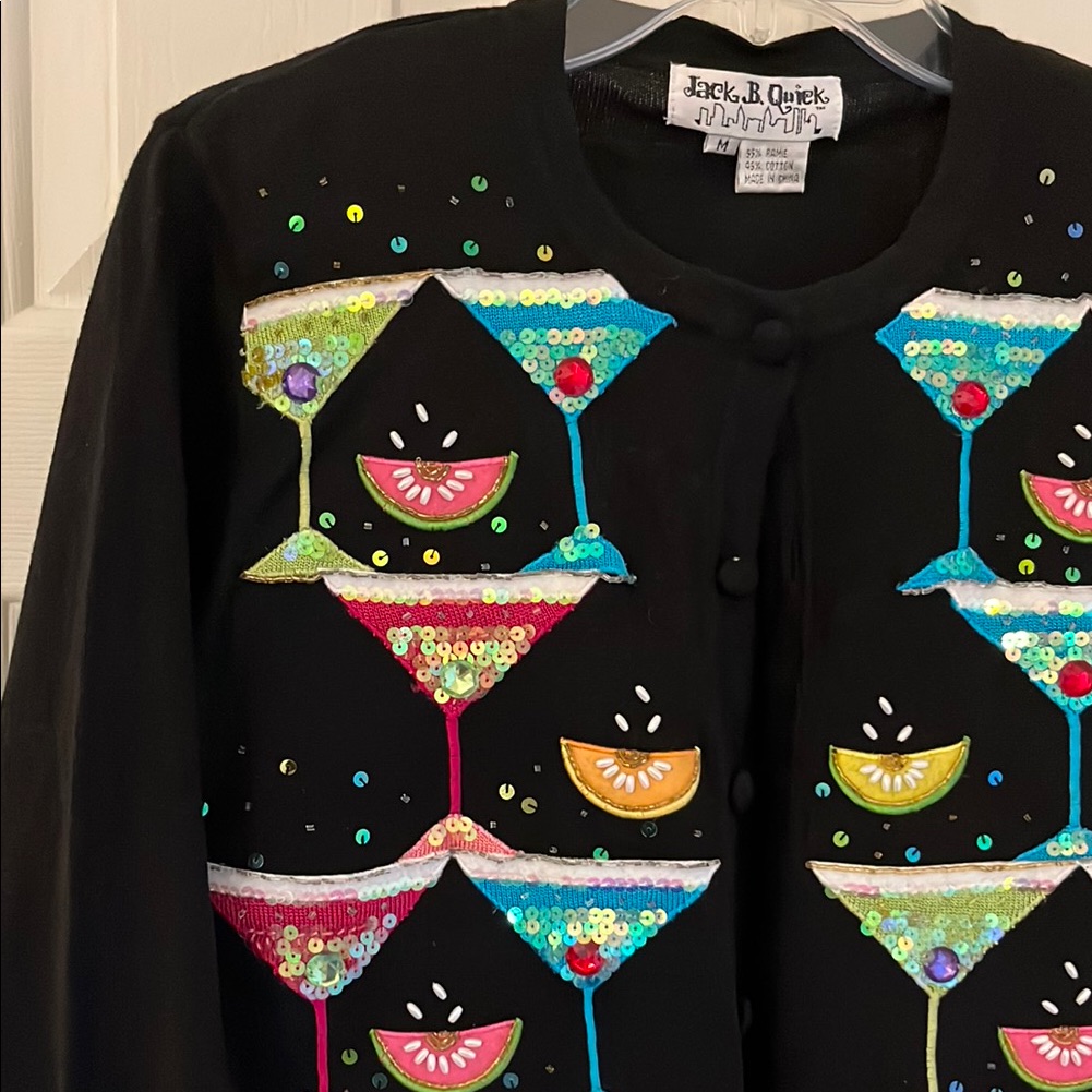 Jack B Quick Colorful Cocktail Martini Glasses Black Holiday Cardigan Size M